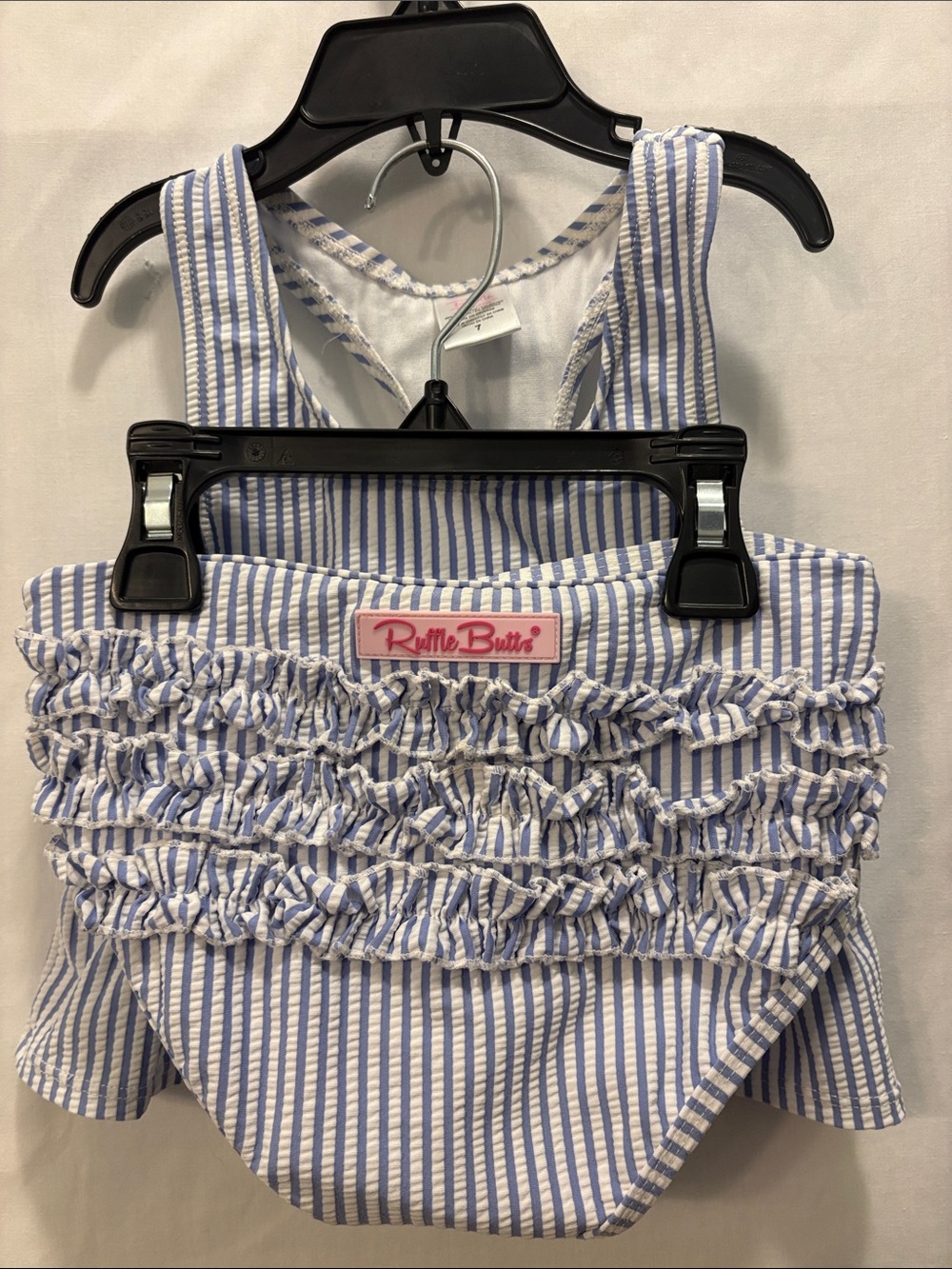 Ruffle Butts Blue & White Striped Ruffle Swimsuit set